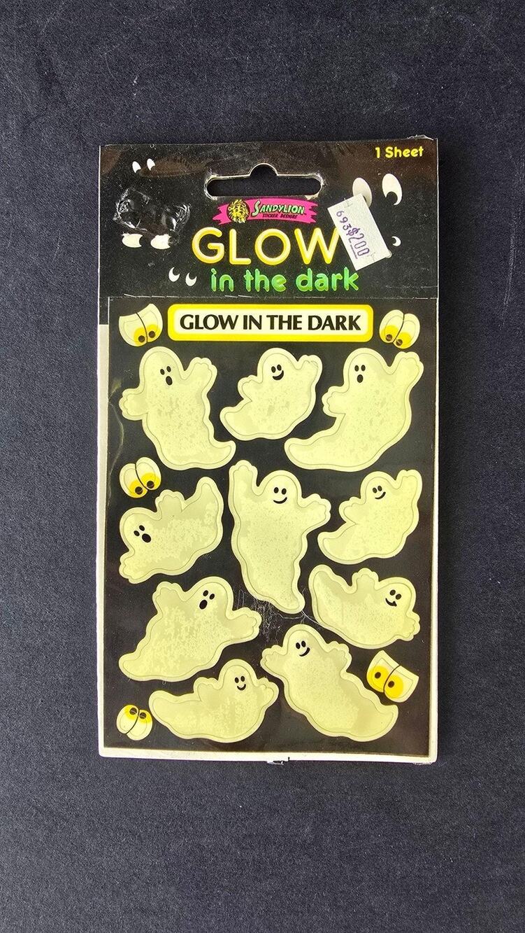 Vintage Sandylion Glow In The Dark Ghost Dimensional Stickers Yellow Halloween